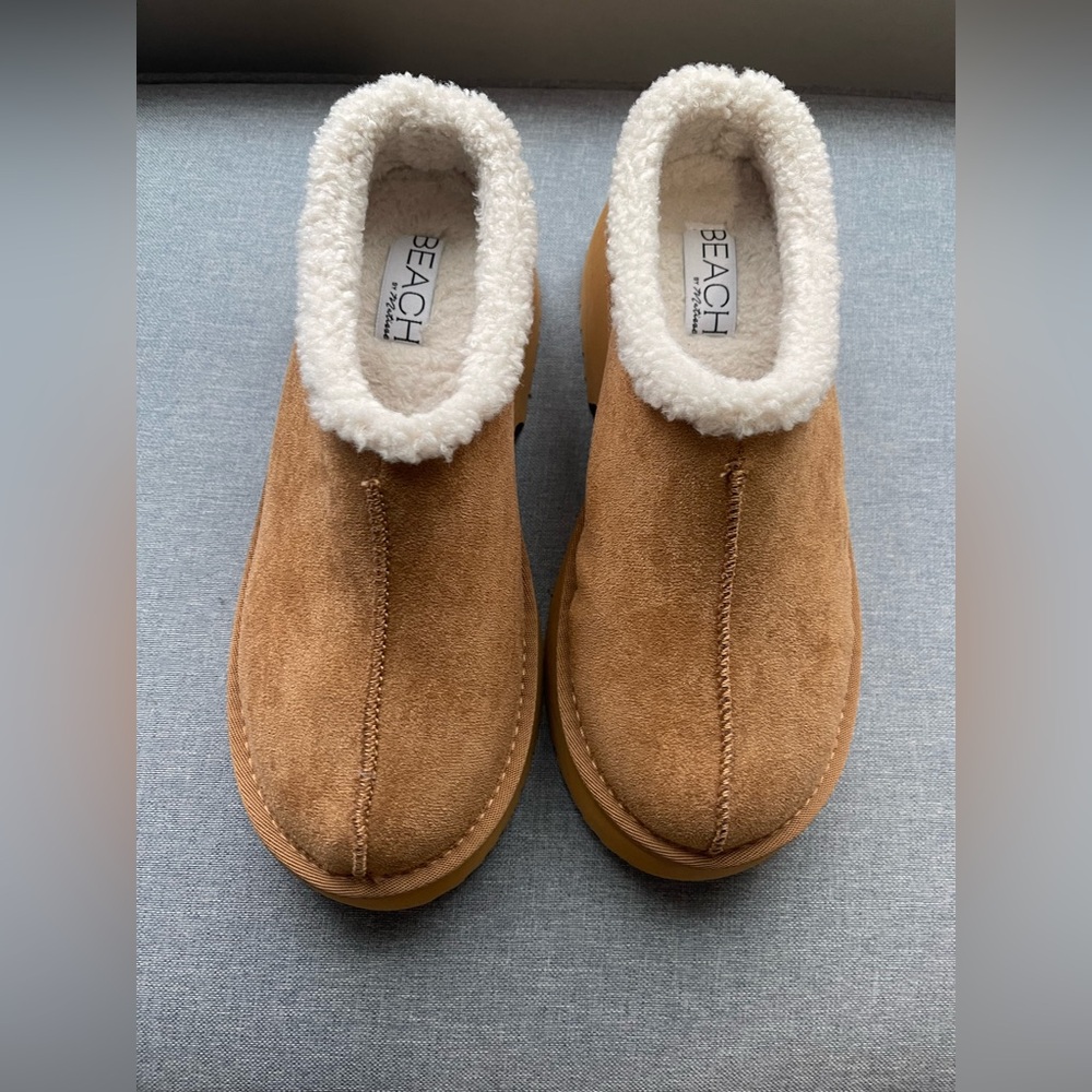 Beach Tan Suede Shearling-Lined Clogs